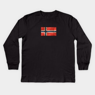 Vintage Aged and Scratched Norwegian Flag Kids Long Sleeve T-Shirt